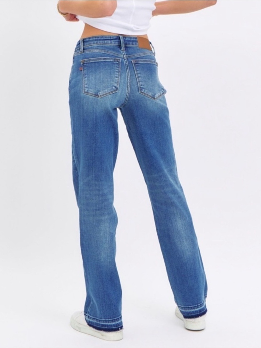 Judy Blue Dad Jeans Womens 5/27 Blue High Rise Raw Hem Straight Leg Relaxed Fit - Picture 3 of 13